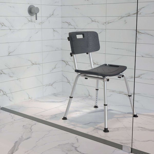 Flash Furniture 15" L, Plastic, Aluminum, Gray Bath & Shower Chair DC-HY3500L-GRY-GG